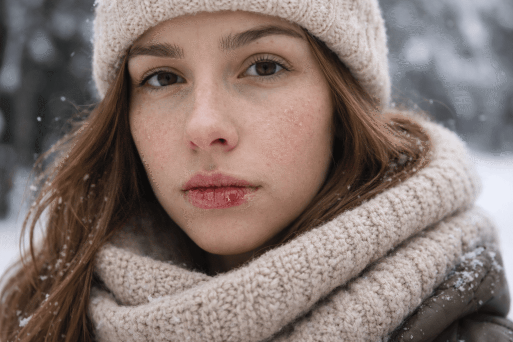 Guía práctica: piel luminosa en invierno con cuidados y tratamientos médicos que sí sirven 1 Piel luminosa en invierno: rostro de mujer con piel seca por el frío, ideal para hablar de hidratación facial y tratamientos de medicina estética con la Dra. Oquendo Delgado.