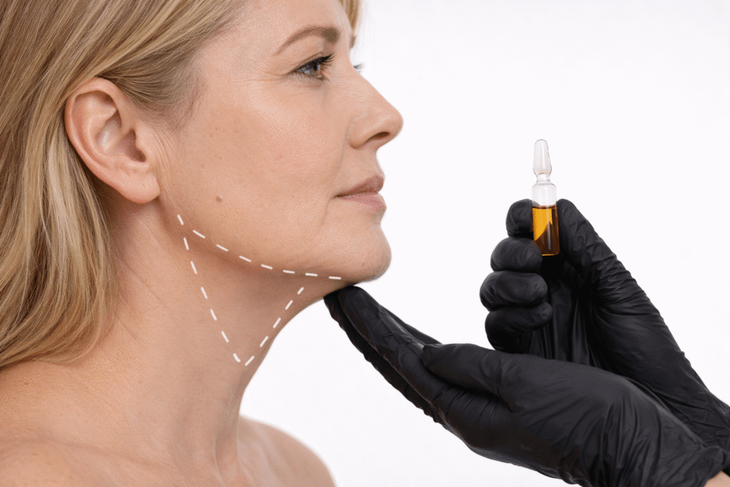 Tratamiento de papada mediante técnicas no quirúrgicas como enzimas y mesoterapia. La combinación de procedimientos de medicina estética permite reducir el doble mentón y mejorar el perfil facial de forma progresiva. Tratamiento de papada en la zona norte de Madrid.